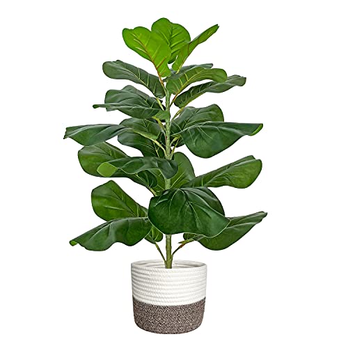 BESAMENATURE Artificial Fiddle Leaf Fig Tree/Faux Ficus Lyrata for Home Office Decoration, 30.5' Tall, with Cotton Rope Basket