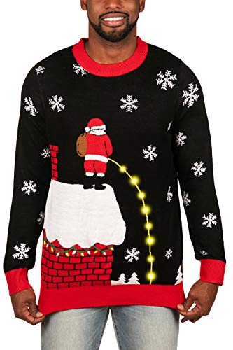 Tipsy Elves Men's Light Up Ugly Christmas Sweater Leaky Roof Santa Taking a Leak LED Pullover Size X-Large