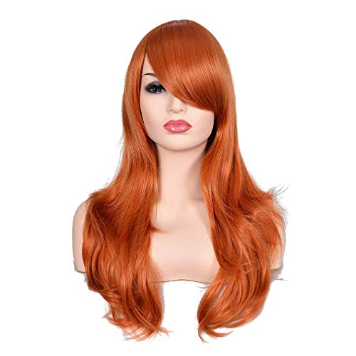 morvally 23' Long Wig Big Wavy Heat Resistant Synthetic Straight Hair with Bangs for Cosplay Costume Halloween Party (2735# Ginger Orange)