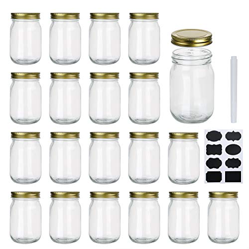 Encheng 12 oz Glass Jars With Lids,Ball Regular Mouth Mason Jars For Storage,Canning Jars For Caviar, Herb, Jelly, Jams, Honey,Dishware Safe,Set Of 20