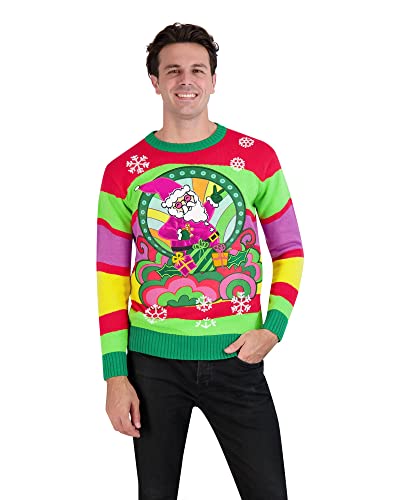 Holiday Hype Men's Festive Ugly Christmas Holiday Party Pull Over Sweater, Retro Santa Poster, Large