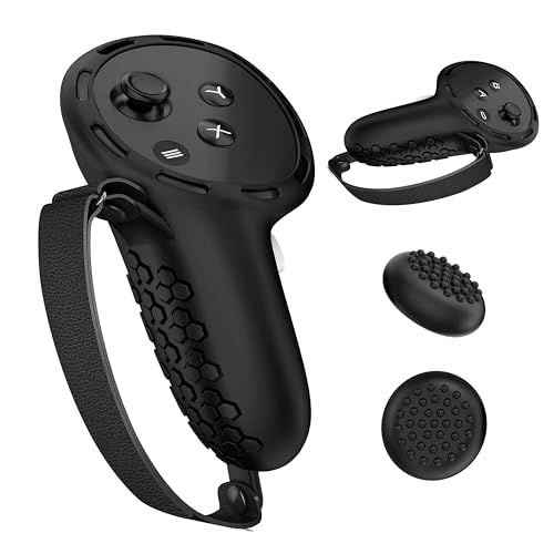 Controller Grips for Meta Quest 3, Silicone Grips Cover Protective Sleeve with Controller Hand Straps and 2pcs Joystick Cover for Oculus Quest 3 Accessories - Black