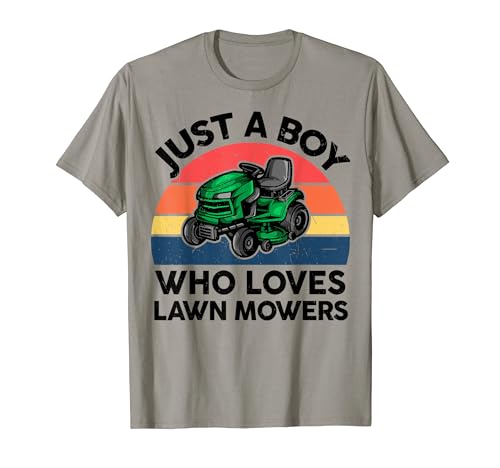 Funny Boy Who Love Lawn Mower T Shirt Mowing Gardening Kids T-Shirt