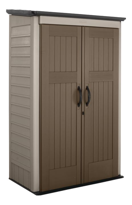 Rubbermaid Medium Vertical Resin Outdoor Storage Shed, 4 x 2.5 ft., Gray and Brown, Space-Saving, for Home/Garden/Pool/Back-Yard/Lawn Equipment/Patio