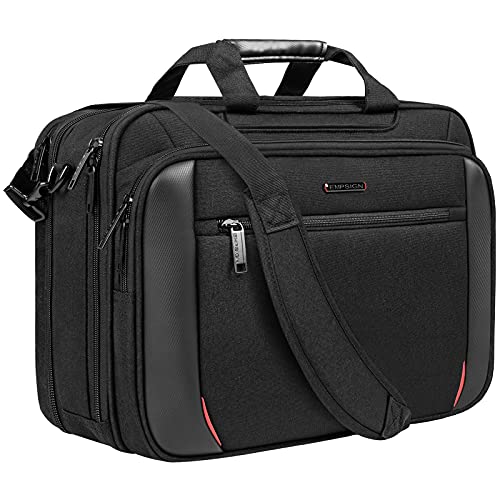 EMPSIGN Laptop Case Briefcase, 17.3 Inch Laptop Bag Expandable Messenger Bag for Men & Women Water Repellent, RFID Blocking Shoulder Bag Canvas Bag for Work, Business Travel