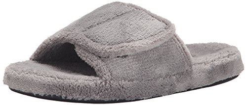 Acorn Men's Spa Slide Slippers with adjustable strap and soft terry lining , Grey, size 10.5-11.5