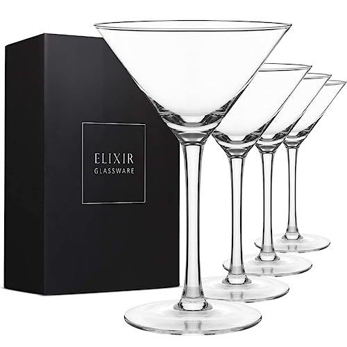 ELIXIR GLASSWARE Martini Glasses Set of 4 - Hand Blown Crystal Martini Glasses with Stem - Elegant Cocktail Glasses for Bar, Martini, Cosmopolitan, Manhattan, Gimlet, Pisco Sour 9oz, Clear…