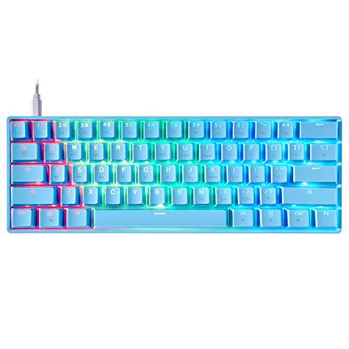 HK GAMING GK61s Mechanical Gaming Keyboard - 61 Keys Multi Color RGB Illuminated LED Backlit Wired Programmable for PC/Mac Gamer (Gateron Mechanical Black, Blue)