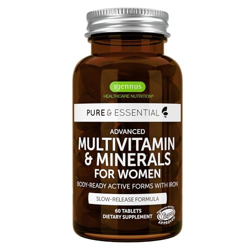 Methylated Women's Multivitamin, Methylated Folate for MTHFR, Clean Label & Vegan, with Iron, Non-GMO, Sustained Release, 60 Tablets, by Igennus