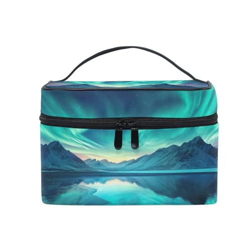 WELLDAY Makeup Bag Aurora Borealis Pattern Portable Travel Cosmetic Case Toiletry Organizer for Women