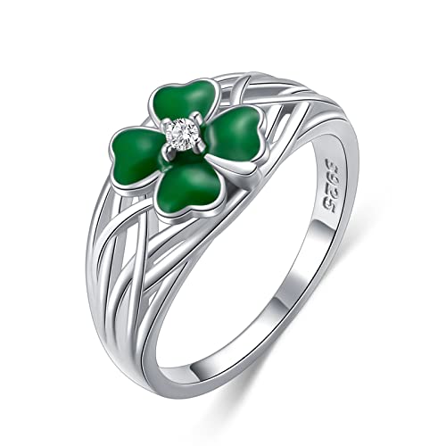Luyona Shamrock Ring St Patricks Day Rings Four Leaf Clover Ring for Women Sterling Silver 925 Irish Shamrock Green Clover Jewelry Charm Prom Lucky Valentines Gifts Christmas Gifts - Size7