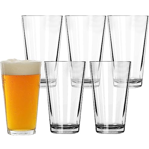 Pint Glasses Set of 6 - 16 oz Drinking Glasses Made for Cold Beverages - 16 oz Mixing Glass & Highball Glasses Set of 6 for Homes, Pubs & More - Freezer & Dishwasher-Friendly Cocktail Glasses, PARNOO