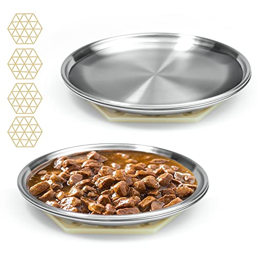 Stainless Steel Cat Dishes for Food and Water Bowls for Small Pets -4 Sets Flat Style
