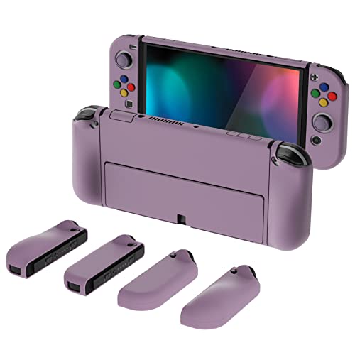 PlayVital AlterGrips Protective Slim Case for Nintendo Switch OLED, Ergonomic Grip Cover for Joycon, Dockable Hard Shell for Switch OLED w/Thumb Grip Caps & Button Caps - Dark Grayish Violet
