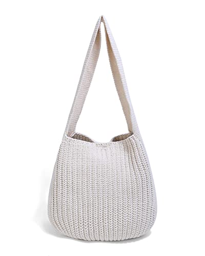 ENBEI Women's Crocheted Shoulder Handbags Large knit Tote aesthetic for school cute Beach Totes
