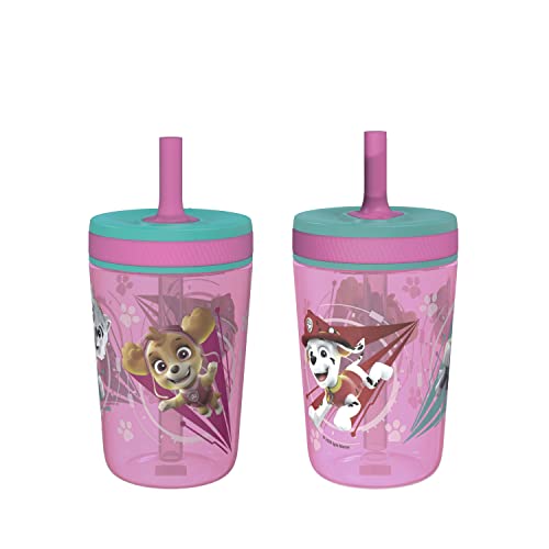 Zak Designs Kelso 15 oz Tumbler Set (Paw Patrol Skye & Everest) Non-BPA Leak-Proof Screw-On Lid with Straw Made of Durable Plastic and Silicone, Perfect Baby Cup Bundle for Toddlers, Kids (2pc Set)