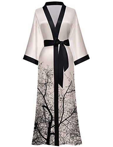 Kihnop Women's Floral Long Kimono Robe Long Satin Robe Long Silk Robe Ladies Kimonos Silky Bathrobe Cover Up, One Size