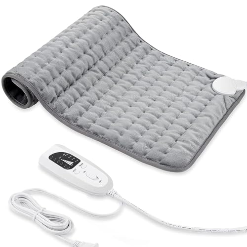Heating Pad for Back, Shoulders, Abdomen, Legs, Arms, Electric Heating Pad with Heat Settings, Heating Pads Auto Shut Off, 12''× 24'', Silver Gray