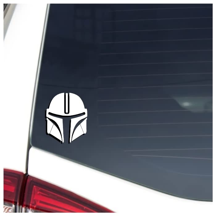 Mandalorian Helmet Decal Vinyl Sticker | White | Truck Window Bumper Car Laptop Wall