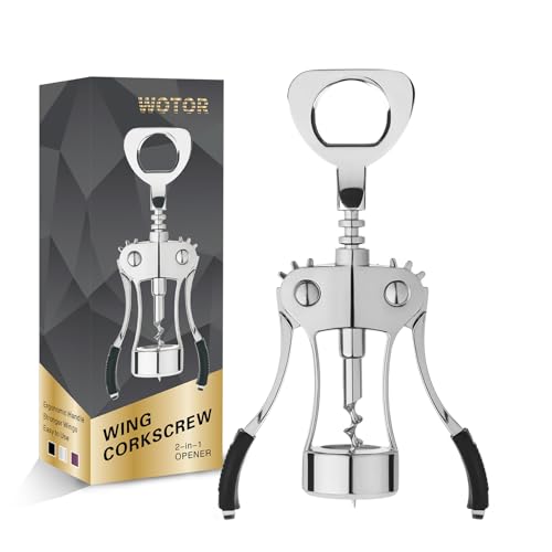 WOTOR Corkscrew Wine Opener, Zinc Alloy Wine Bottle Opener, Manual Multifunctional Wing Corkscrew for Waiters, Heavy Duty Wine Cork Remover, Silver