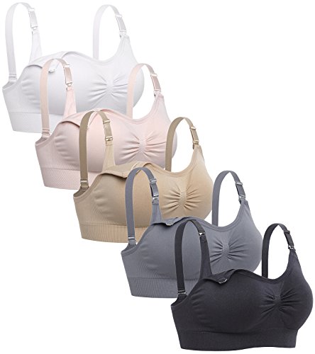 Lataly Womens Sleeping Nursing Bra Wirefree Breastfeeding Maternity Bralette Color Pack of 5 Size L