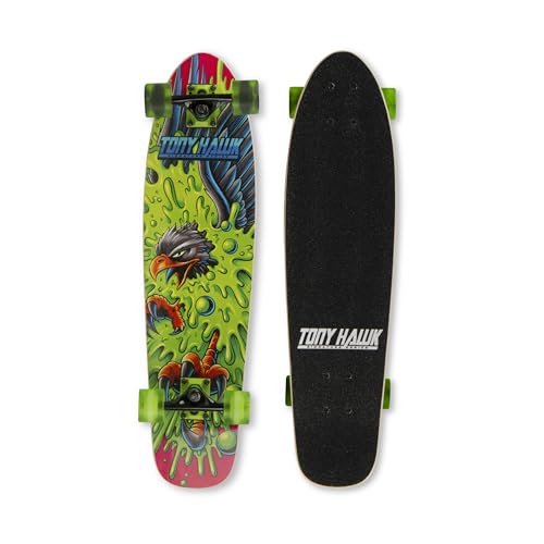 Tony Hawk 31' Complete Cruiser Skateboard, 9-ply Maple Deck Skateboard for Cruising, Carving, Tricks and Downhill, Slime Hawk