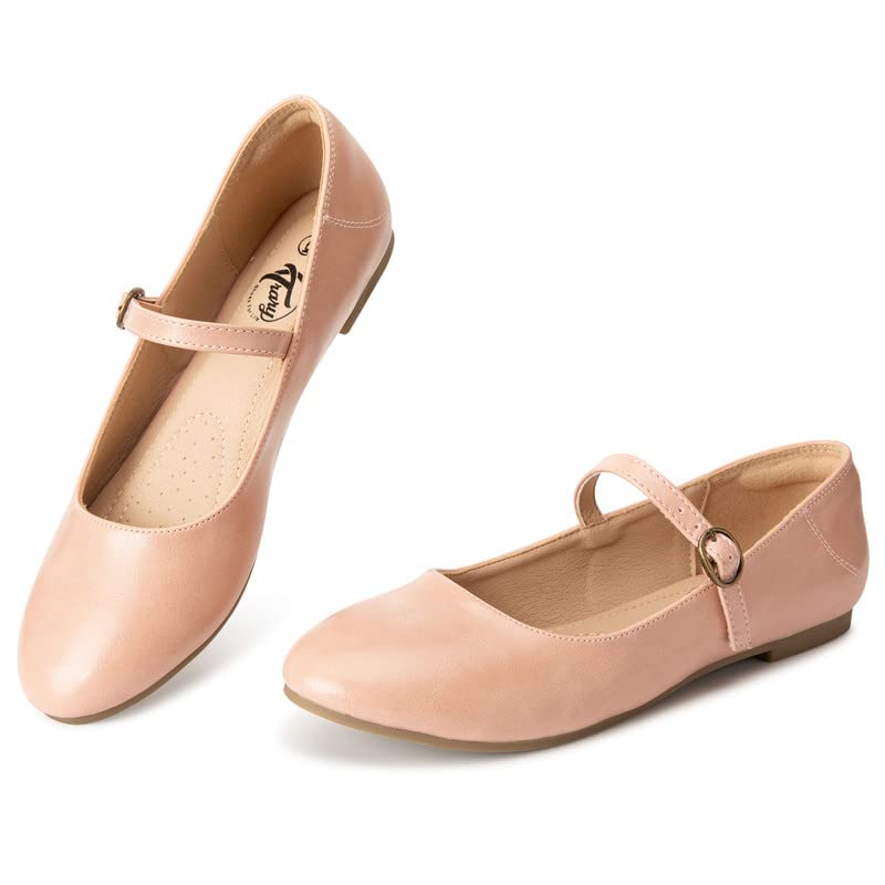 Trary Mary Jane Shoes Women, Womens Flats, Ballet Flats for Women, Round Toe Pink Flats for Women, Women Shoes Dressy Casual, Ankle Strap Flats for Women, Dress Flats for Women, Pink Mary Janes Women