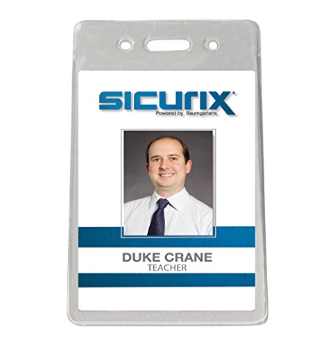 SICURIX ID Holder for License Lanyard, 50 Pack of Pre-Punched Plastic Badge Holders for Business or Personal Use, Compatible with Lanyard, Badge Reel, Chain, or Barb CLEAR (47820)