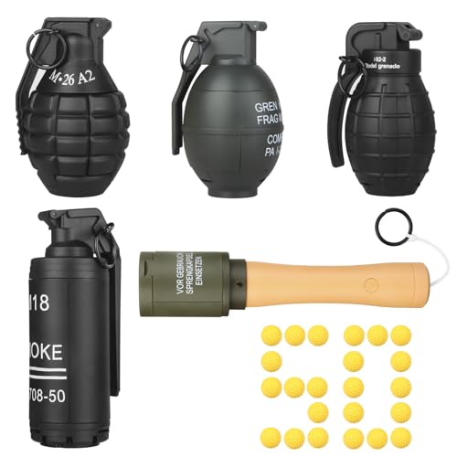 Tomatong 5pack,Toy-Hand Grenade for CS Battle Game,with 50 Foam Ammo Tactical CS-Grenade Fun Impact Pull Ring Grenade Toys Outdoor Sport for Age 14 Years Old and up and Adults