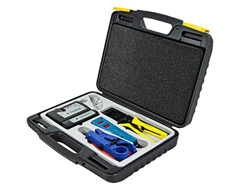 Monoprice Professional Networking Tool Kit - Crimp Tool, Punch-Down Tool, Cable Cutter and Stripper, Plugs, Cable Tester