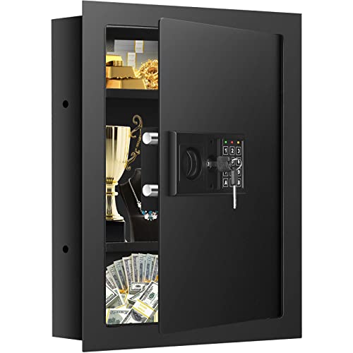 25.6' Tall Fireproof Wall Safes Between the Studs 16' Centers, Heavy Duty Electronic Hidden Safe with Removable Shelf, Home Safe for Firearms, Money, Jewelry, Passport