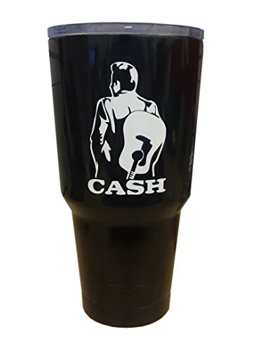 Cash (White) country music die cut Genuine ViaVinyl decal for automobile windows, Yeti and RTIC tumbler cups, Macbooks and laptops, iPhones and Android cell phones, iPads and tablets and more!