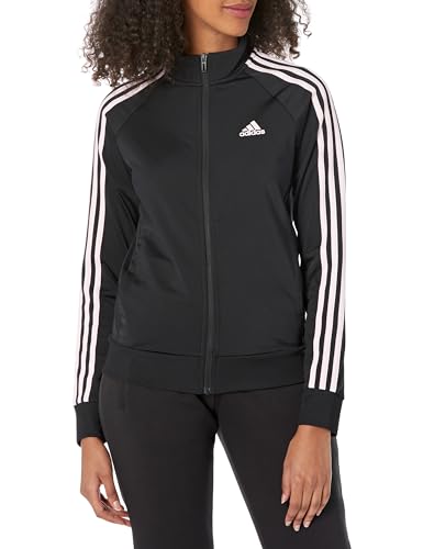 adidas Women's Essentials Warm-Up Slim 3-Stripes Track Jacket, Black/Clear Pink, Medium