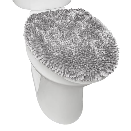 SoHome Spa Step Luxury Plush Chenille Shag Machine Washable Ultra Soft Standard Toilet Lid Cover 18.5'x19.6' Light Gray