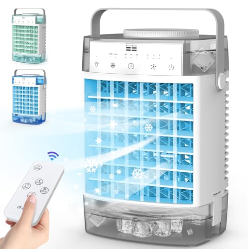 Portable Air Conditioners, Air Cooler Evaporative Personal Mini AC with Remoter, 3 Wind Speed, 2-4-8H Timer, 3 Modes, Colorful Night Light, Portable AC for Room, Car, Bedroom