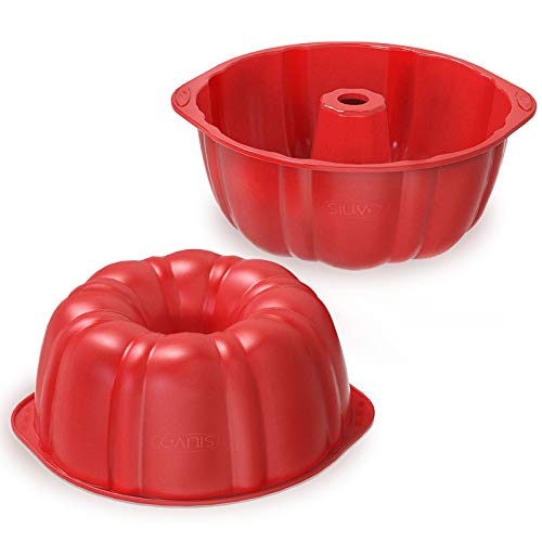 SILIVO 7 inch Silicone Bunt Cake Pans (2 Pack) - 6 Cup Nonstick Silicone Fluted Tube Pans for Baking for Cake, Brownie and Monkey Bread