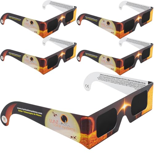 LUNT SOLAR Eclipse Glasses Approved 2024, 5 Pack HD Sharp Image Optical Film, ISO Certified Eclipse Glasses, AAS Approved