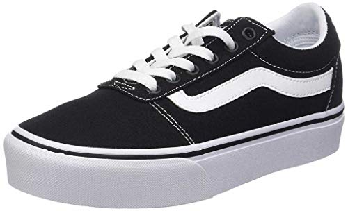 Vans Women's Platform Trainers Low-Top Sneakers, Black ((Canvas) Black/White 187), 6.5 US