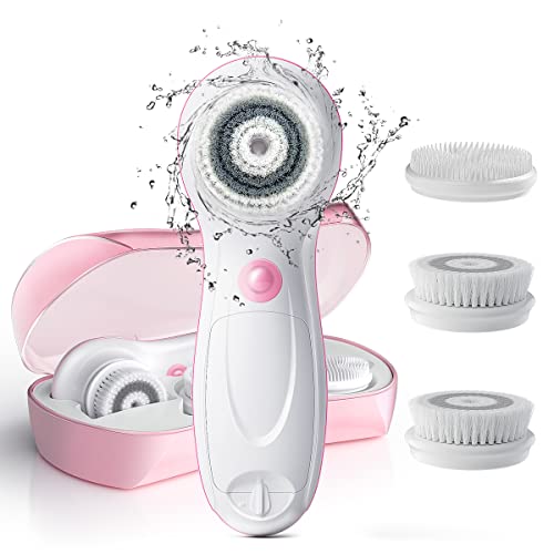 TOUCHBeauty Facial Cleansing & Exfoliator Brush Set with Travel Case 3 Professional Cleansing Brush Heads for Oil/Sensitive/Combination Skin |Waterproof, Dual Speed