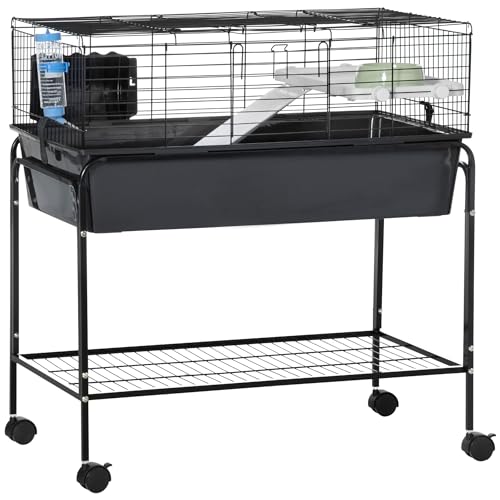PawHut Two-Story Small Animal Cage Removable from Stand, Guinea Pig Cage, Hedgehog Cage, Chinchilla Cage, Ferret, with Shelf & Wheels, Pet Habitat, 33' x 18.5' x 35'
