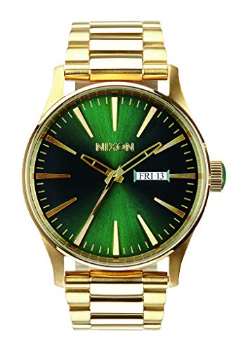 NIXON Sentry SS A356 - Gold Green Sunray - 100m Water Resistant Men's Analog Classic Watch (42mm Watch Face, 23mm-20mm Stainless Steel Band)