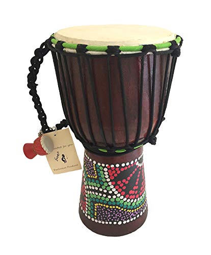 Djembe Drum Bongo Congo African Wood Drum - MED SIZE- 12' High, JIVE BRAND, Professional Quality With Heavy Base/Includes Drum Key Chain