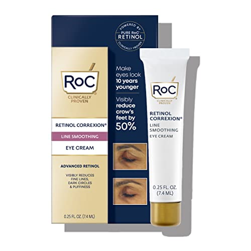 RoC Retinol Correxion Eye Cream Mini for Dark Circles & Puffiness, Daily Wrinkle Cream, Anti Aging Line Smoothing Skin Care Treatment, .25 Ounces
