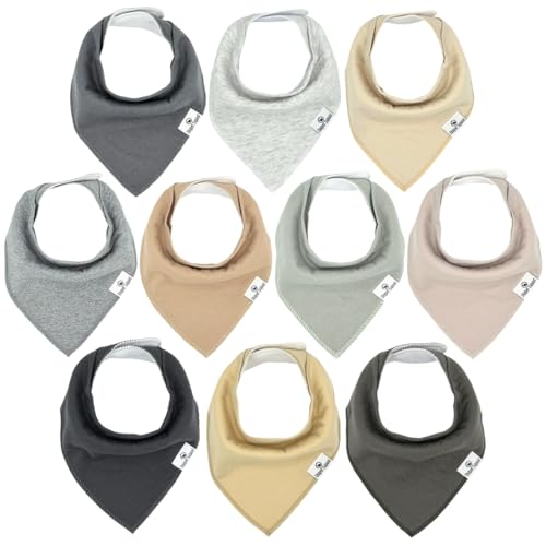 DiaperSquad's 10-Pack Baby Bibs for Drooling and Teething - Bandana Bibs for Girls, Boy, Soft Cotton Baby Drool Bibs (Neutral)