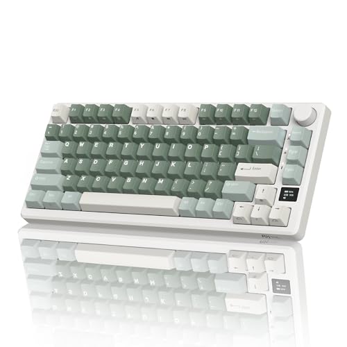 RK ROYAL KLUDGE M75 Wireless Mechanical Keyboard 2.4Ghz/BT5.1/USB-C Gaming Keyboard 75% Layout 81 Keys Gasket Mount with OLED Display & Knob RGB Backlight Hot-Swappable Viridian Switch, Green
