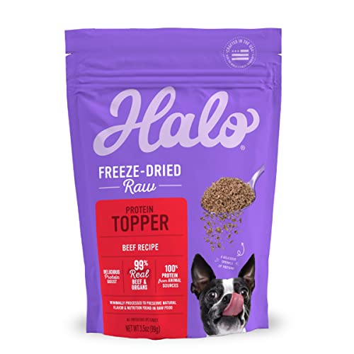 Halo Freeze Dried Raw Topper, Beef Protein Recipe, Freeze Dried Raw, Real Meat Topper, All Life Stages, 3.5-OZ Bag
