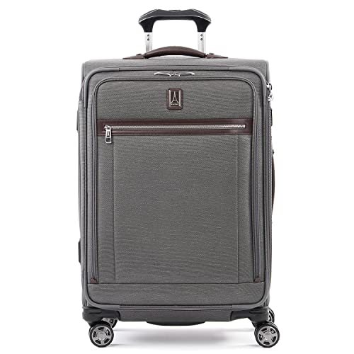 Travelpro Platinum Elite Softside Expandable Checked Luggage, 8 Wheel Spinner Suitcase, TSA Lock, Men and Women, Vintage Grey, Checked Medium 25-Inch