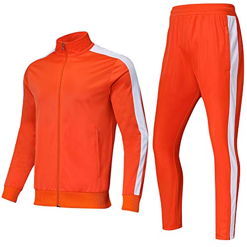 Shinestone Men's Sport Casual Tracksuit Warm Up Suit Gym Training Wear for Christmas (Orange, M)