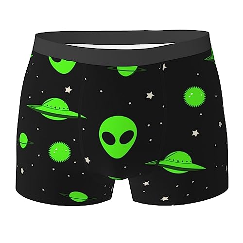 Wizfuyq Green Alien Men'S Underwear Briefs Moisture-Wicking Breathable Stretch Boxer UFO Universe Wondrous Cosmos Planet And Stars Briefs L