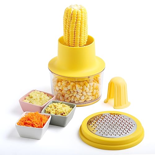 Corn Peeler, Corn Stripper, Corn cob Stripping Tool Corn Cutter & Remover with Built-In Cup Grater, Corn Kernel Cutter Ginger Grater